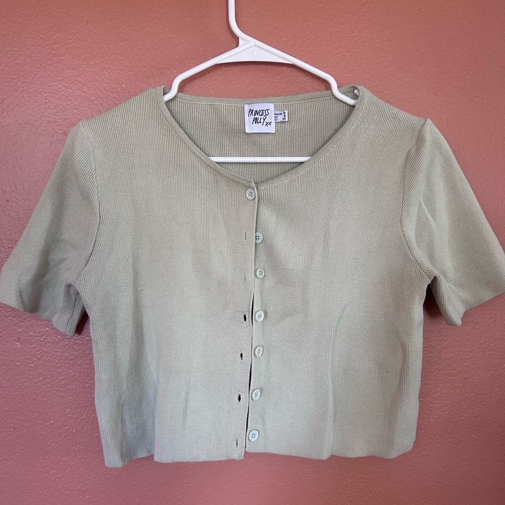 Princess Polly Tan Crop Button Down Shirt